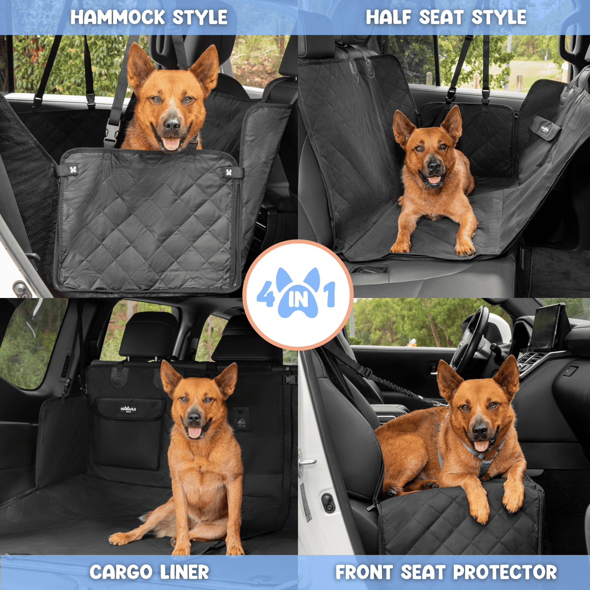 Dog car seat cover in all four configurations with dog present #drive-configuration_left-hand-drive