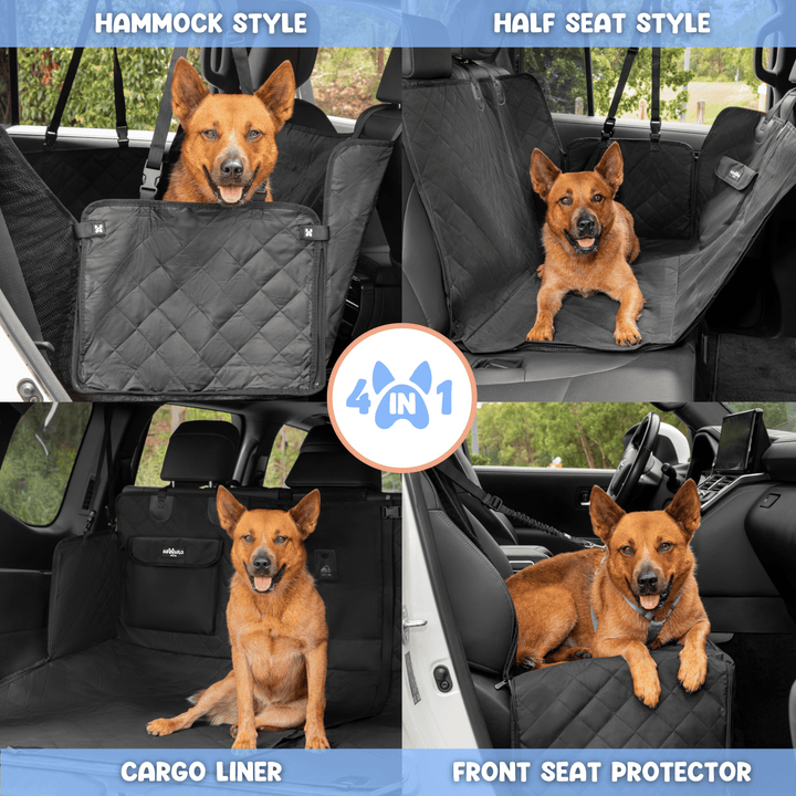Dog car seat cover in all four configurations with dog present #drive-configuration_left-hand-drive