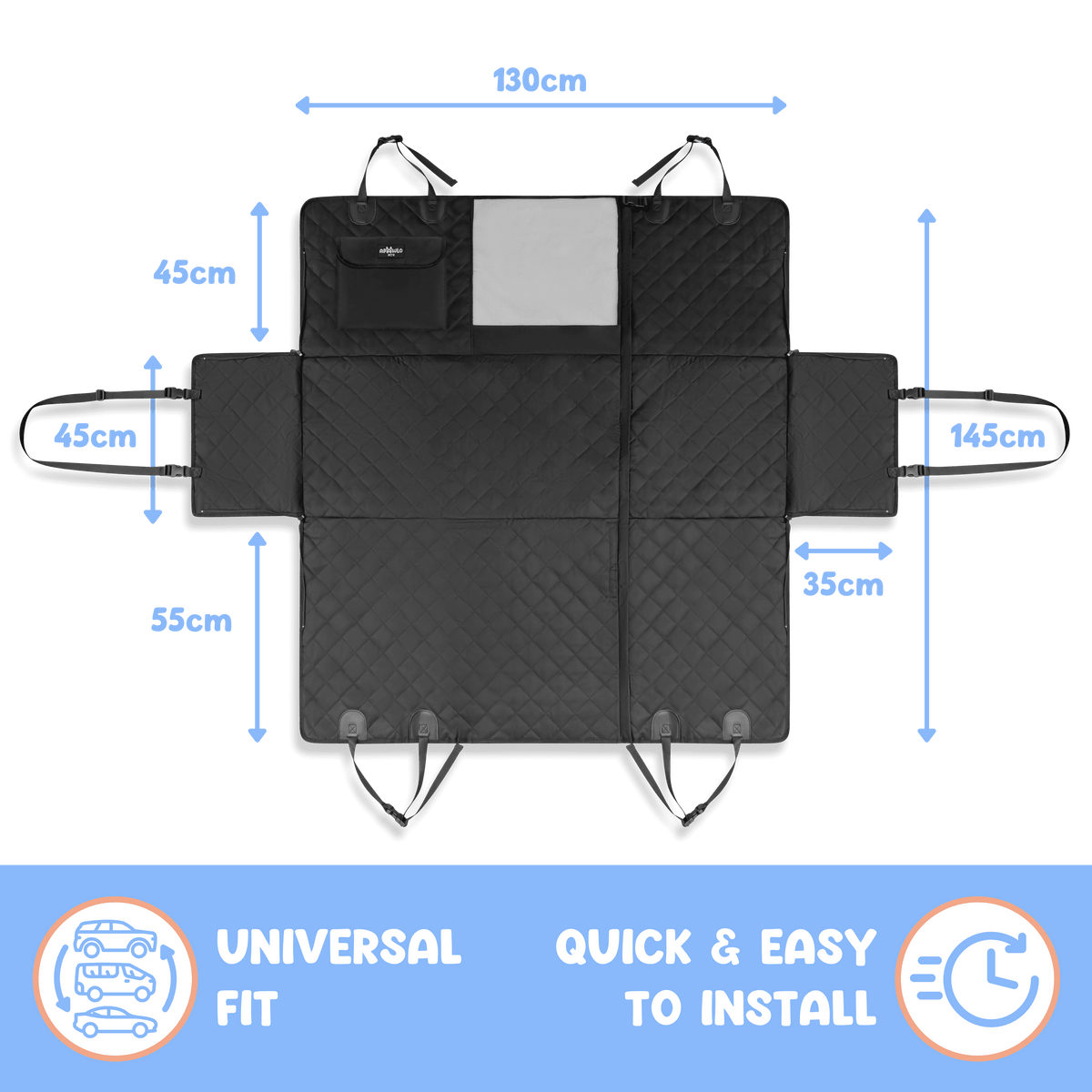Dog car seat cover sizing diagram with dimensions, universal fit for any car #drive-configuration_left-hand-drive