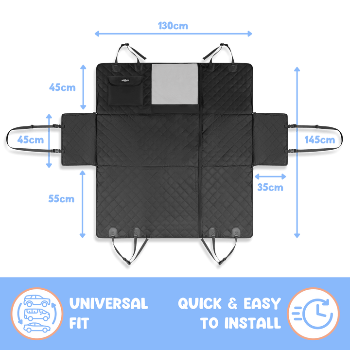 Dog car seat cover sizing diagram with dimensions, universal fit for any car #drive-configuration_left-hand-drive