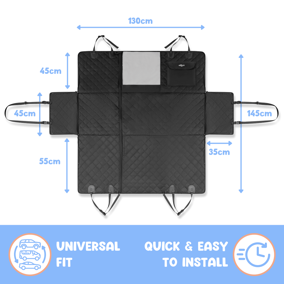 Dog car seat cover dimensions and sizing chart, universal fit for any car, quick and easy to install #drive-configuration_right-hand-drive