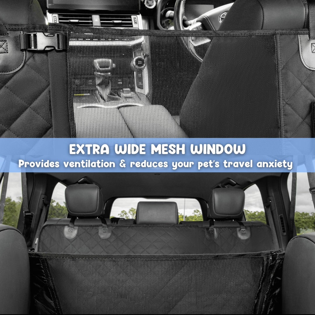 Dog car seat cover extra-wide mesh window provides ventilation and reduces pet travel anxiety #drive-configuration_right-hand-drive