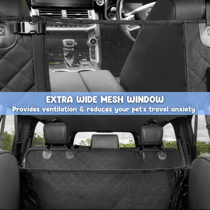 Dog car seat cover extra-wide mesh window provides ventilation and reduces pet travel anxiety #drive-configuration_right-hand-drive