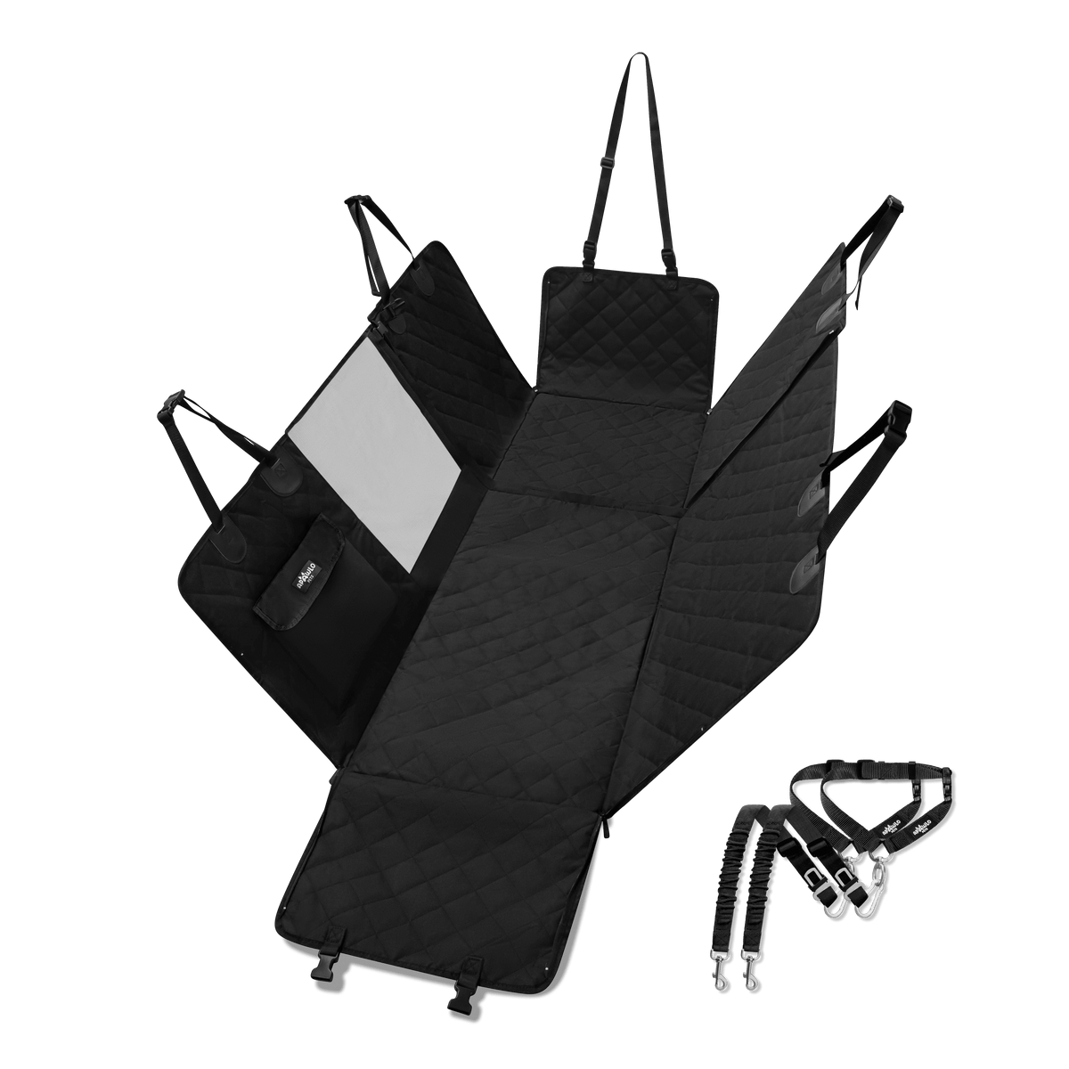 4-in-1 dog car seat cover in hammock configuration, waterproof material, alternate product angle #drive-configuration_left-hand-drive